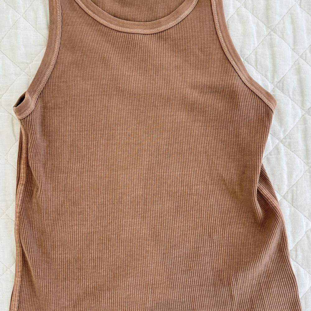 AMO Ribbed Brown Sleeveless Top